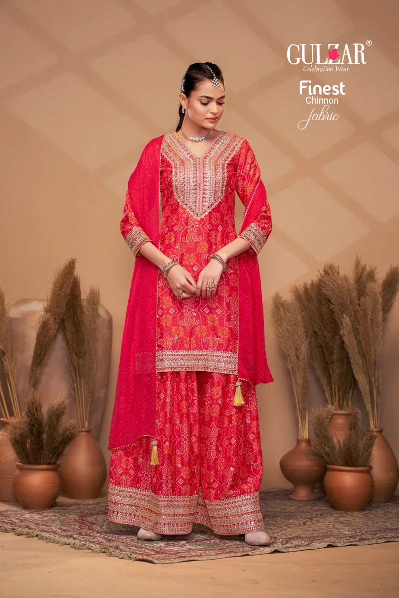 Bandhrej By Gulzar Chinnon With Embroidery Work Top Pant With Dupatta Online Wholesale
